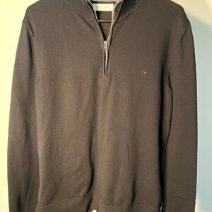 Calvin Klein Black Quarter-Zip Mock-Neck Sweater w Monogram SZ Lrg